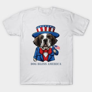 St Bernard Dog Bless America T-Shirt